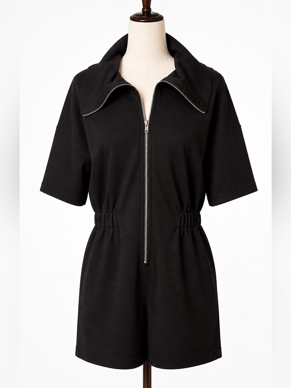Papermoon sweatshirt jersey silvertone zip romper- comfortable athleisure. L